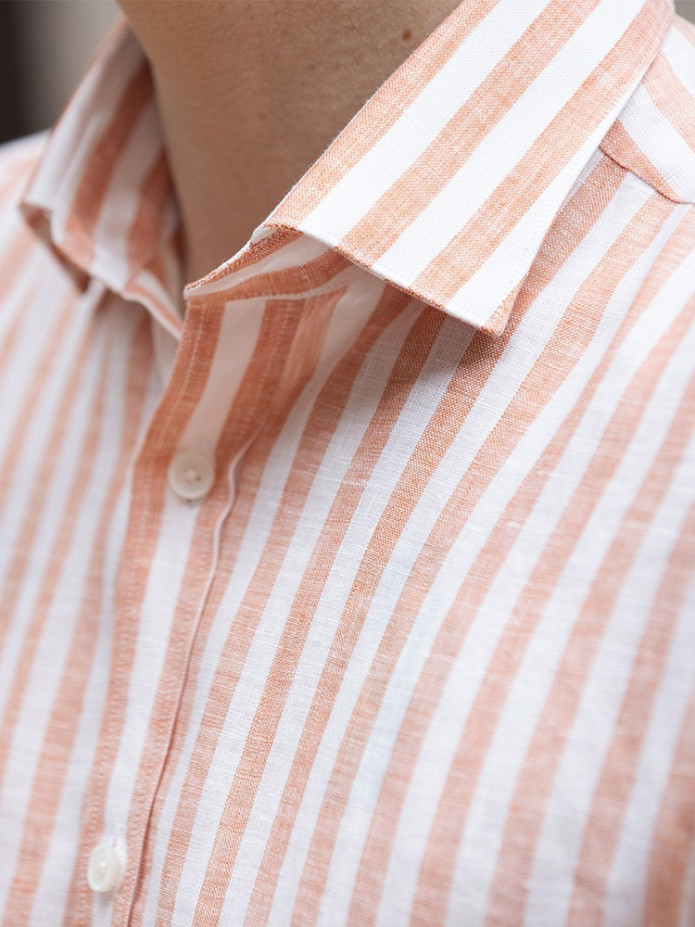 Gestreiftes Leinenhemd Orange - Haifischkragenhemd