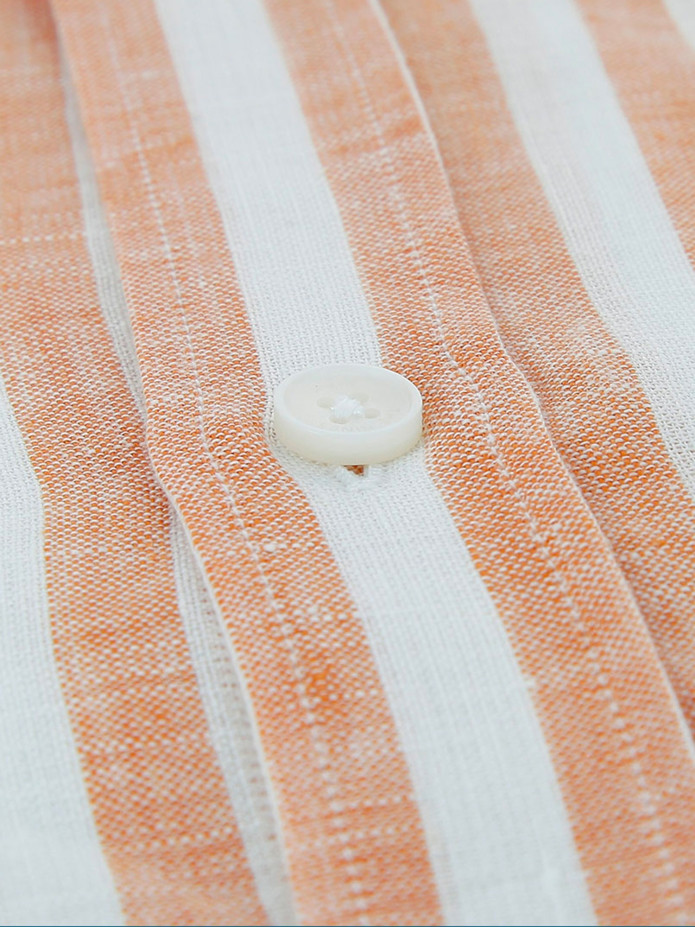Gestreiftes Leinenhemd Orange - Haifischkragenhemd