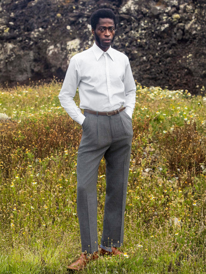 Hochbundhose aus sommerlicher Wolle grau Faro