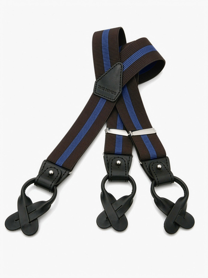 Herren-Hosenträger gestreift braun und blau mit Knöpfen