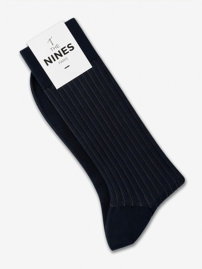Gestreifte Fil-d'Écosse-Socken Marineblau und Braun