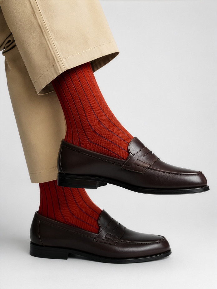 Gestreifte Fil-d'Écosse-Socken Orange und Hellblau