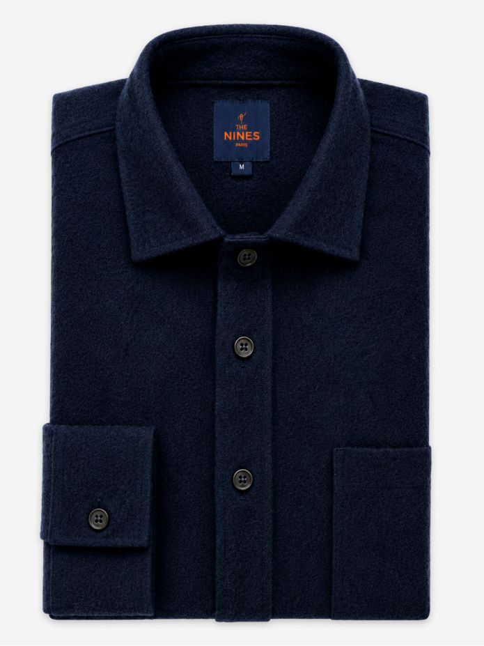 Marineblaues Flanellhemd mit italienischem Kragen