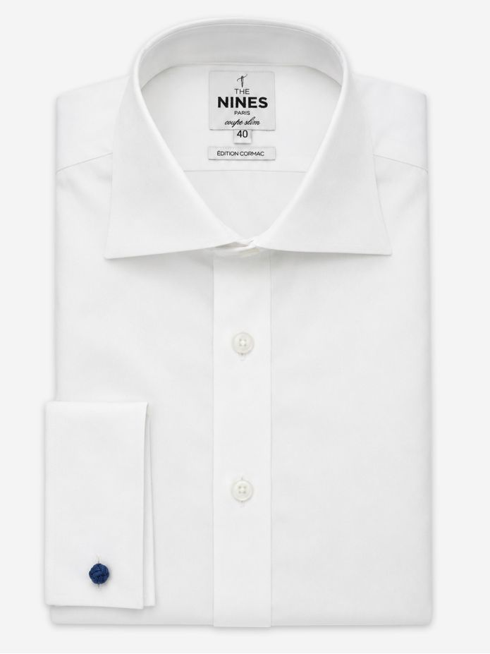 Alex Cormac Prestige Hemd mit französischen Manschetten und großem italienischen Kragen aus weißem Twill