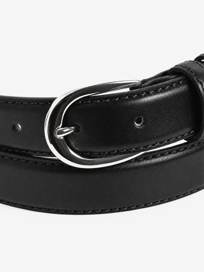 Schmaler schwarzer Gürtel mit silberner Schnalle aus Leder - Gab