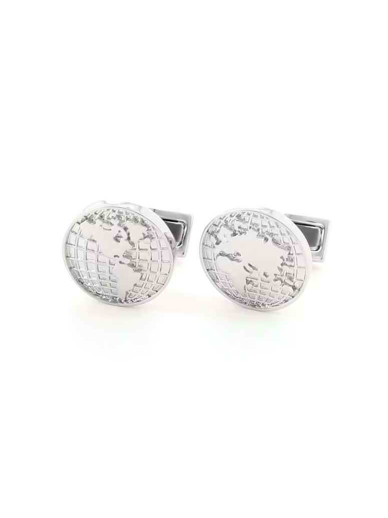 Weltkarten Rhodium Manschettenknöpfe - Globe Trotter II