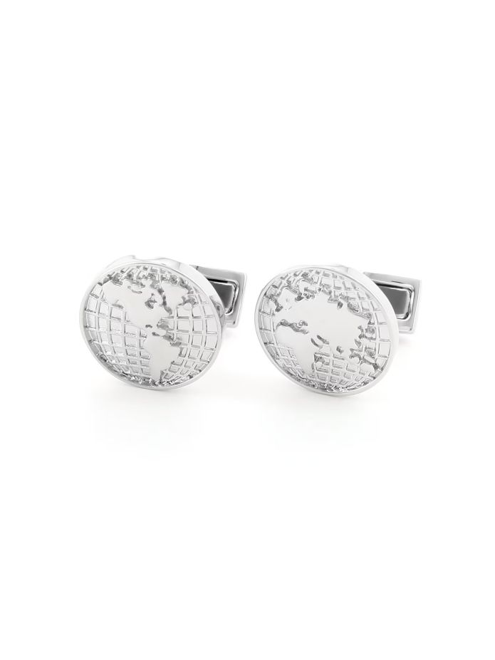 Weltkarten Rhodium Manschettenknöpfe - Globe Trotter II