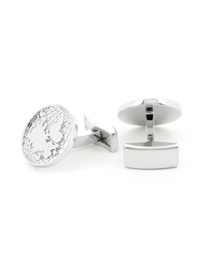 Weltkarten Rhodium Manschettenknöpfe - Globe Trotter II