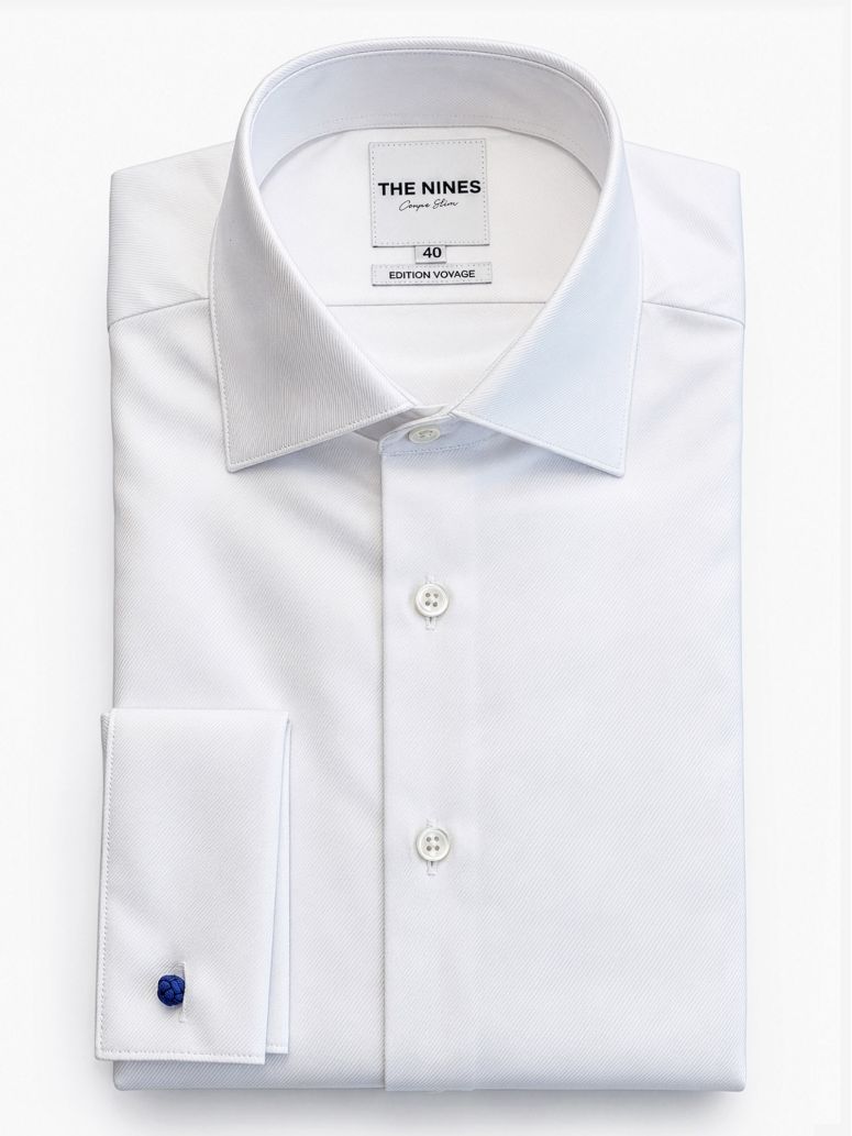 Hemd mit italienischem Kragen aus weißem Twill mit Umschlagmanschetten