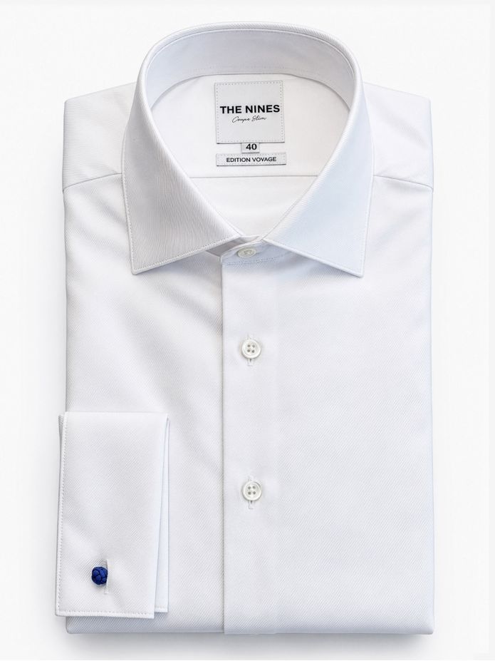 Hemd mit italienischem Kragen aus weißem Twill mit Umschlagmanschetten