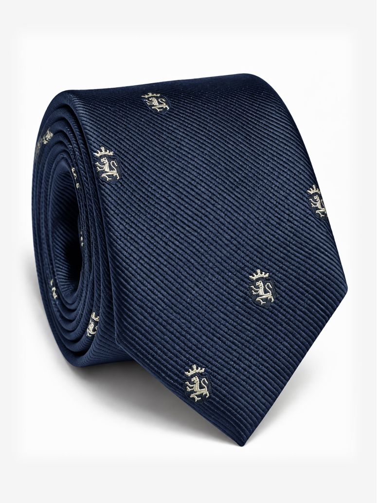 Marineblaue Seidenkrawatte mit Löwenmotiven