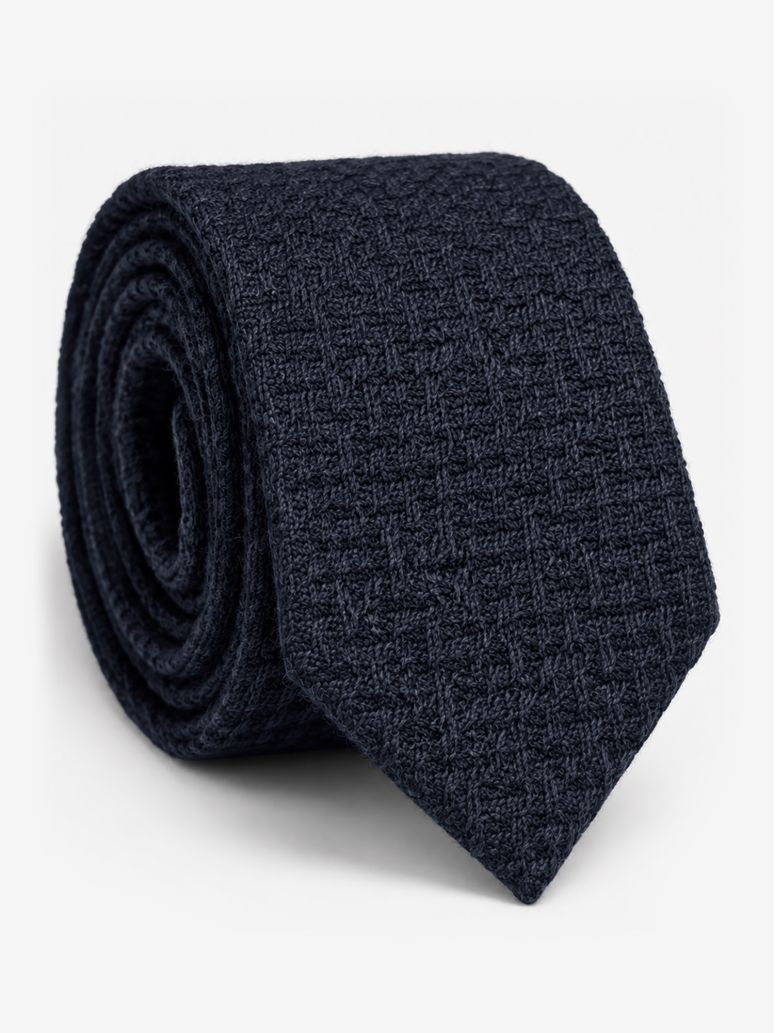Krawatte aus geflochtenem Wollstoff in Marineblau