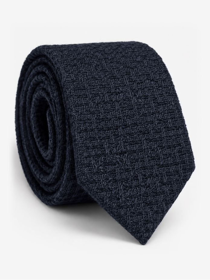 Krawatte aus geflochtenem Wollstoff in Marineblau