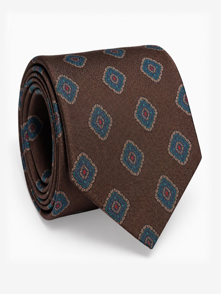 Krawatte aus brauner Seide mit Retro-Muster