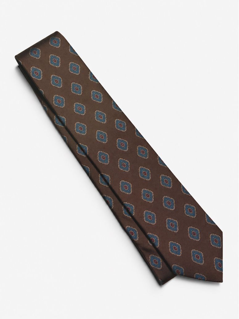 Krawatte aus brauner Seide mit Retro-Muster