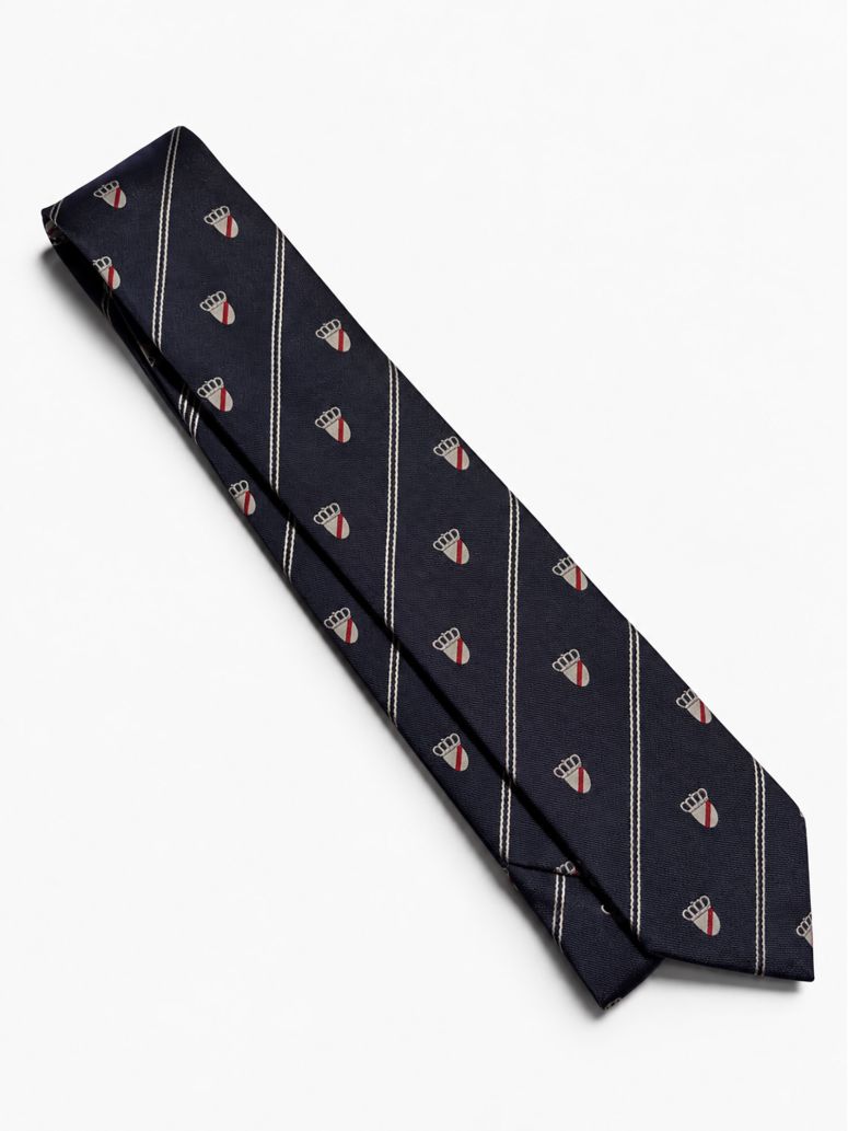 Krawatte aus Marineblau-Seide mit Wappenmotiven