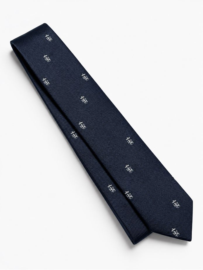 Krawatte aus Marineblau-Seide mit Löwenmotiven
