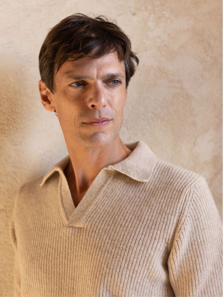 Strickpullover mit englischem Polokragen beige Finn