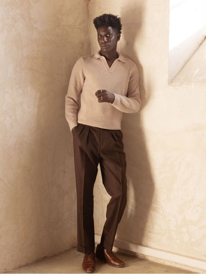 Strickpullover mit englischem Polokragen beige Finn