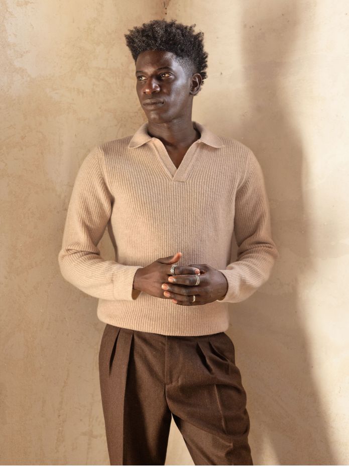 Strickpullover mit englischem Polokragen beige Finn