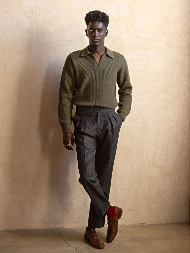 Grüner Strickpullover mit Polokragen Finn