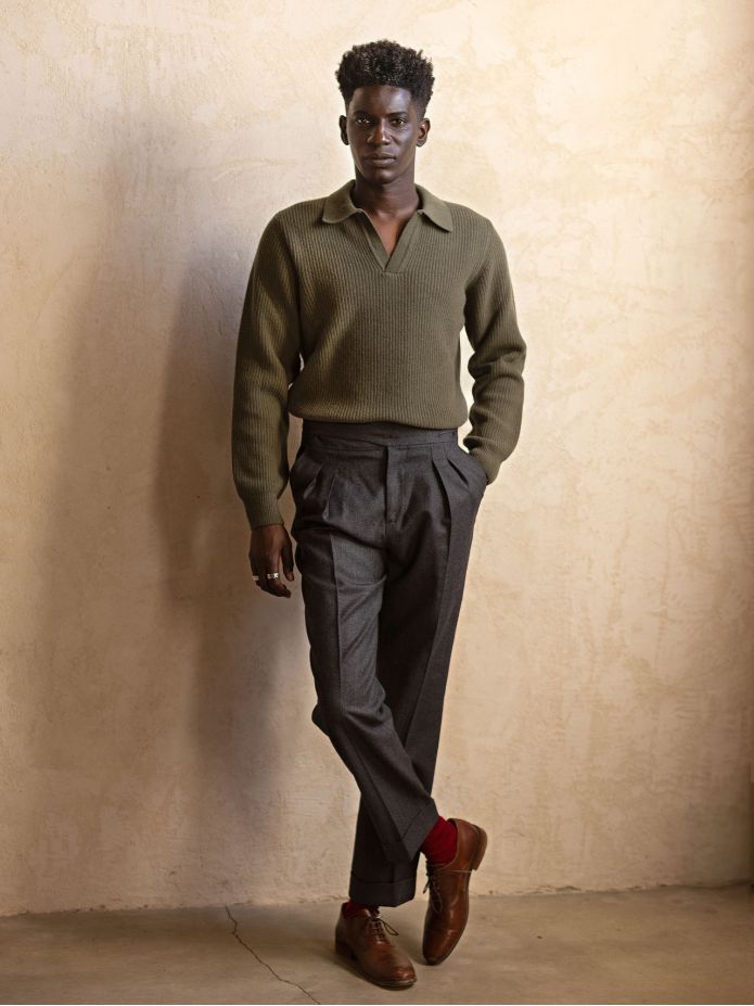 Grüner Strickpullover mit Polokragen Finn
