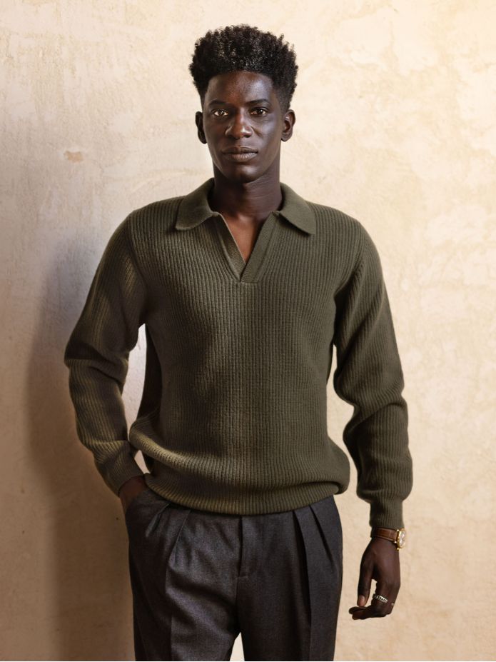 Grüner Strickpullover mit Polokragen Finn