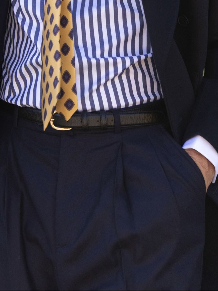 Marineblaue Flanellhose mit hohem Bund Faro