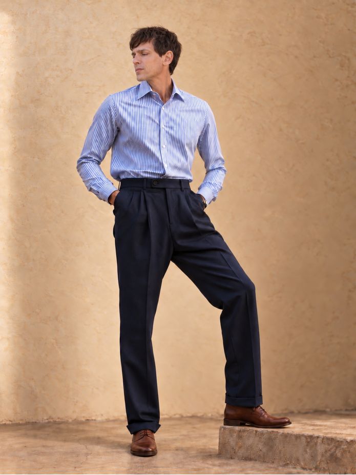 Marineblaue Flanellhose mit hohem Bund Faro
